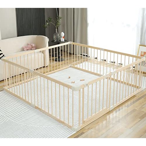 Baby Playpen Play Fence Gate Play Pen Wood Large,Playpens for Babies and Toddlers Kids Indoor,Baby Play Yards Gym