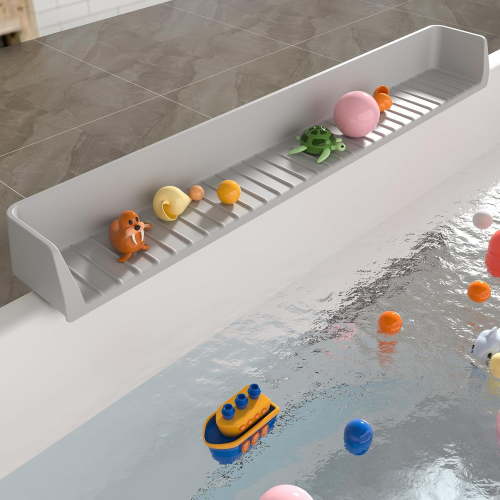 Longer Bathtub Splash Guard for Tub Kids, Play Shelf for Bathing, Toy Tray Caddy Holder for Tub, Silicone Tub Splash Guard Prevent Water Spills in Bathroom (2.6FT, Grey)
