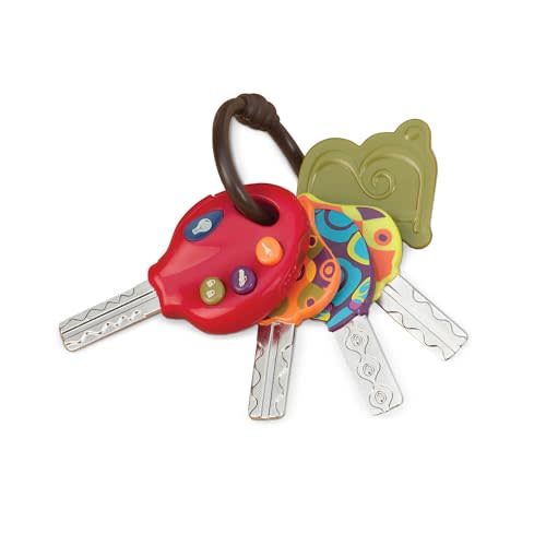 B. toys LucKeys Pretend Play Toy with Flashlight, Car Sounds, Red | 4 textured toy plus 1 driver key on a ring with push-button flashlight and car sounds for babies and toddlers, 10+ Months