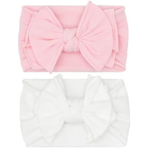 Baby Bling Bows Newborn to Little Girls Hair Bow - FAB-BOW-LOUS Headbands Toddlers Hair Accessories, Made in the USA, One Size (2 Pack - pink + white)