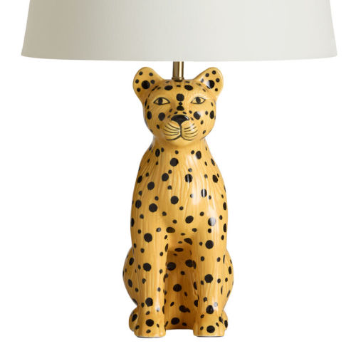 Yellow and Black Ceramic Jungle Cat Shaped Table Lamp Base