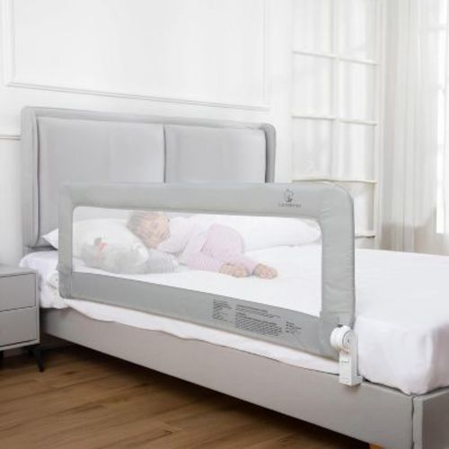 ComfyBumpy 1 Pack Foldable Toddler Bed Rail Guard, Convertible Kids Safety Rail, Gray Long
