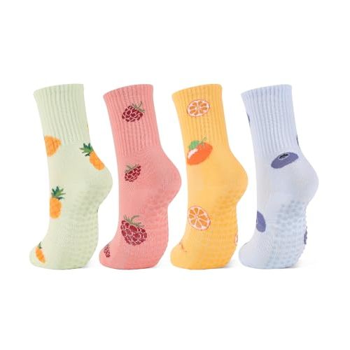 Breslatte Crew Pilates Socks with Grips for Women Non Slip Cotton Grip Socks for Yoga Hospital Barre Home Daily Gifts