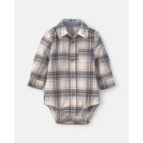 Baby Boy Plaid Long-Sleeve Fashion Bodysuit - Grey/Blue - OshKosh B'gosh | Carter's