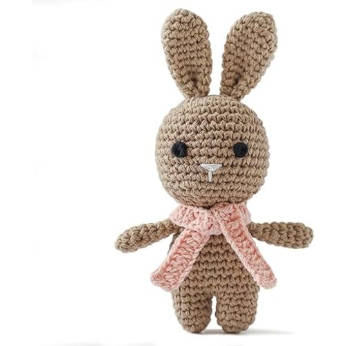 Moyii Handmade Crochet Bunny Baby Rattle - Soft Cotton Amigurumi Sensory Shaker Toy for Newborns & Infants - Easy Grip Lovey Sleep Toy & Neutral Nursery Decor Shower Gift