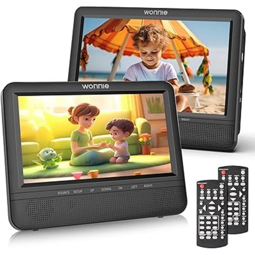 WONNIE 7.5 Inch Car DVD Player, Portable DVD Player for Car Play the Same or Two Different Movies with Headrest Straps, Support Last Memory, AV Out/in, USB/SD, All Regions