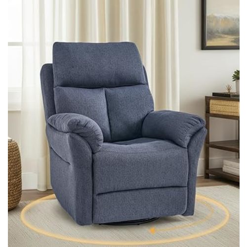 Oversized Rocker Recliner Chair, Manual Swivel Rocking Recliners with Adjustable Backrest Footrest for Adults, 360° Swivel Lazy Boy Recliner Chairs for Living Room, Reading, Bedroom, Blue