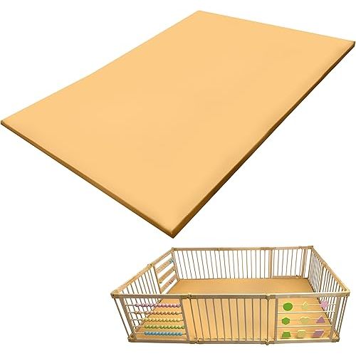 Compatible Baby Play Mat - PU Leather, Foam - Waterproof, Easy to Clean - Plush, High Density Foam - 1.5" Thick - 24" Wide - Colored, Beige - 10-Panel