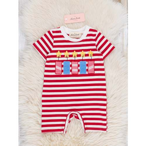 Striped Embroidered Sparklers Ringer Romper