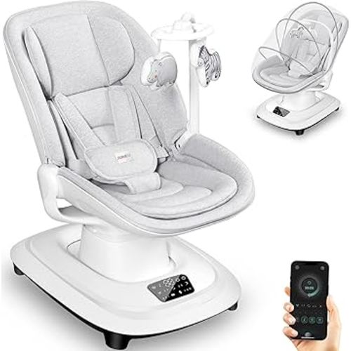 Baby Swings for Infants, Electric 3D-Motion Baby Swings with 7 Modes, 5-Point Harness, APP Control, 12 Preset Melodies, Indoor Toddler Swing for Boys Girls, Newborn Nursery Essentials (7-33lbs)