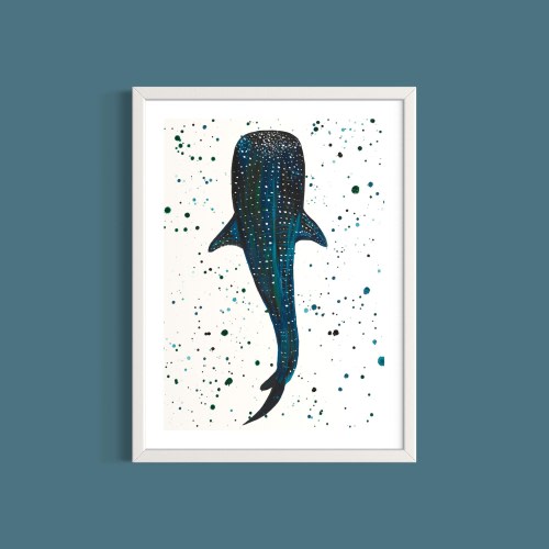 Whale Shark Art Print, Colorful Sea Life Painting, Holiday Home Decor