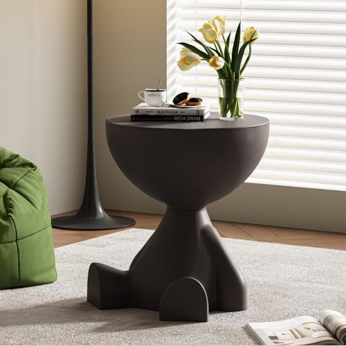 Modern Hourglass Side Table, Mini Round End Table, Small Coffee Table, Waterproof PE, Compact for Living Room, Bedroom (Black)