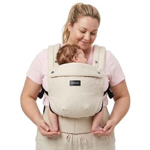 Momcozy Baby Carrier - Ergonomic, Cozy and Lightweight Carrier for 7-45lbs, Effortless to Put On, Ideal for Hands-Free Parenting, Enhanced Lumbar Support, Purehug, Extended Fit (45"-69" Waist), Khaki