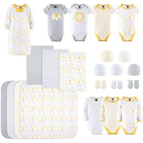 The Peanutshell Newborn Layette Gift Set for Baby Boys or Girls - 23 Piece Gender Neutral Newborn Clothes & Accessories Set - Safari Themed