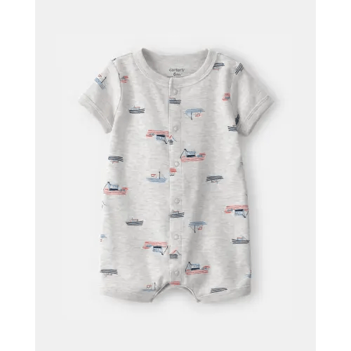 Baby Boy Boat Short-Sleeve Romper - Grey | Carter's