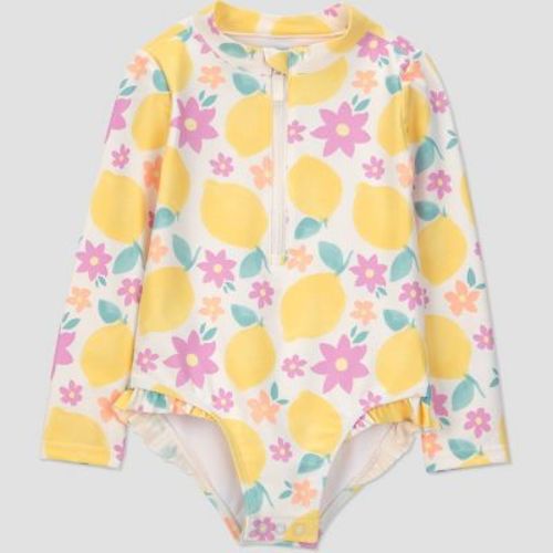 Carter's Just One You® Toddler Girls' Long Sleeve Lemon One Piece Rash Guard Swimsuit - Yellow 18M