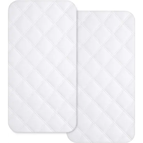 Yoofoss Waterproof Bassinet Mattress Pad Cover 2 Pack Fit for Rectangle Bassinet Mattress, Baby Bassinet Mattress Protector for Boys and Girls 34X19in