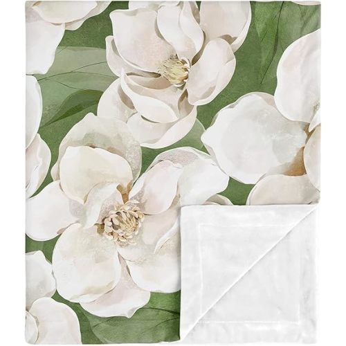Sweet Jojo Designs Sage Green Boho Flower Floral Girl Soft Baby Blanket Receiving Security Stroller Swaddle Toddler Newborn Infant Kids Travel Warm Minky Shabby Chic Bohemian Watercolor Garden Nature