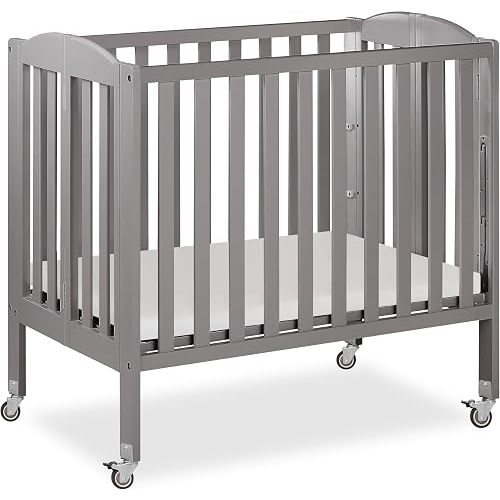 Dream On Me 3 in 1 Portable Folding Stationary Side Crib in Steel Grey, Greenguard Gold Certified, Safety Wheels with Locking Casters, Convertible, 3 Mattress Heights