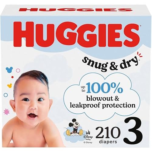 Huggies Size 3 Diapers, Snug & Dry Baby Diapers, Size 3 (16-28 lbs), 210 Count (6 Packs of 35), Packaging May Vary