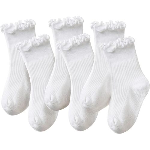 Velice Baby Girls Ruffle Socks Infant Toddler Girls Frilly Dress Cute Crew Socks 6 Pairs