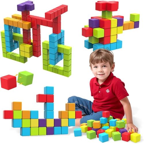 Magnetic Building Blocks Large, 1.65 inch Magnetic Stacking Cubes for Toddlers, Sensory & Montessori Toys for Boys & Girls 1 2 3 Years Old (12 PCS)