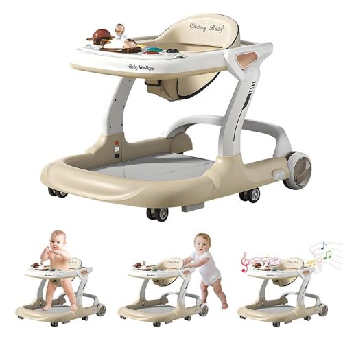 Baby Walker,Music & Lights Baby Walker with Wheels,9 Adjustable Heights Baby Activity Center,Baby Walkers with Foot Pads for Boys Girls Babies 6-18 Months,Anti-Fall Bouncer Combo