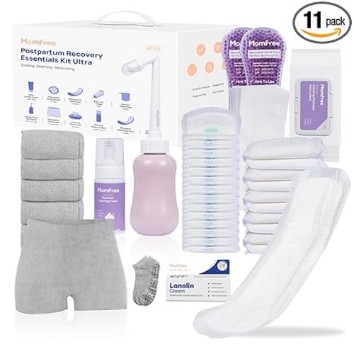 Upgraded Postpartum Essentials Recovery Kit for Women: Labor Delivery Post Partum - Perineal Healing Foam & Upside Down Peri Bottle | 6 Disposable Underwear | Soothing Pads | Nursing & Maxi Pads
