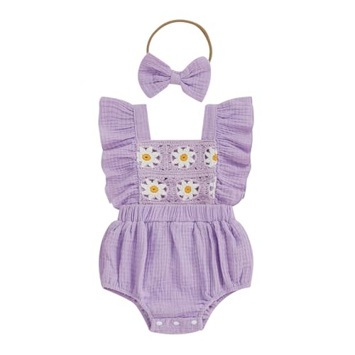 Newborn 3 6 9 12 18 Months Baby Girl Romper Boho Summer Clothes Crochet Flower Onesie Fly Sleeve Bodysuit Infant Outfit