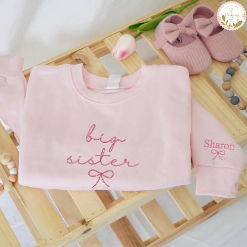 Embroidered Big Sister Toddler Sweatshirt, New Baby Gift, Big Sister Announcement, Cute New Big Sister Gift, Sibling Tee, Dainty Bow Toddler