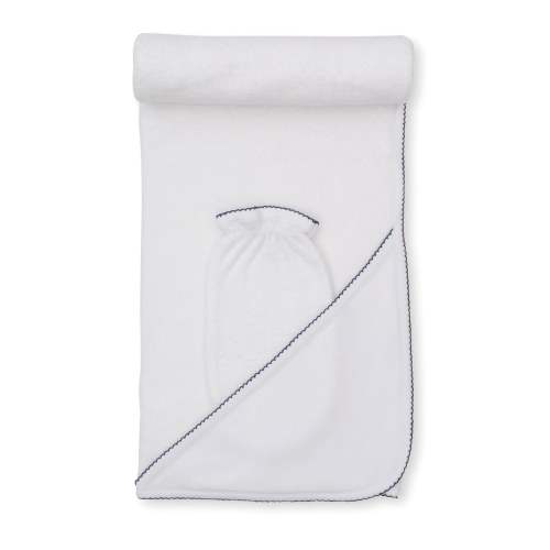 White/Navy Kissy Basics Hooded Towel & Mitt Set