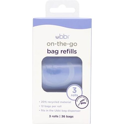 Ubbi On The Go Waste Disposal Bags Refills Value Pack, Lavender Scented, 12 Roll Refills, Baby On The Go Essentials