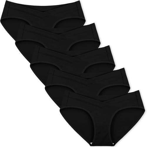 INNERSY Women's Maternity Panties Under the Bump Cotton Postpartum Underwear 5-Pack (L, Black)