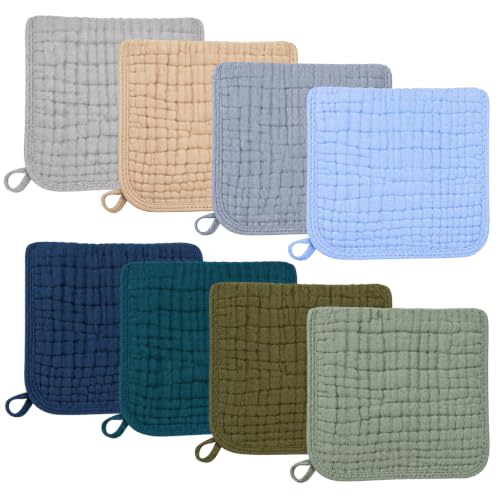 Muslin Burp Cloths for Baby Boys, Pack of 8, 6-Layer Large 20"x10" Organic Cotton Burping Cloths, Ultra Soft Absorbent, Spit Up Rags Drool Wash Cloths, Baby Essentials Registry