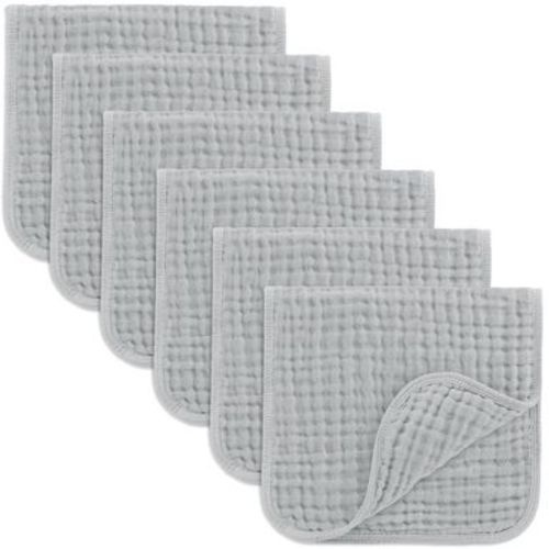 Comfy Cubs Muslin Burp Cloths 20" x 10", Pack of 6 - Large, 6-Layer, Soft Ultra Absorbent 100% Cotton - Heather Blue