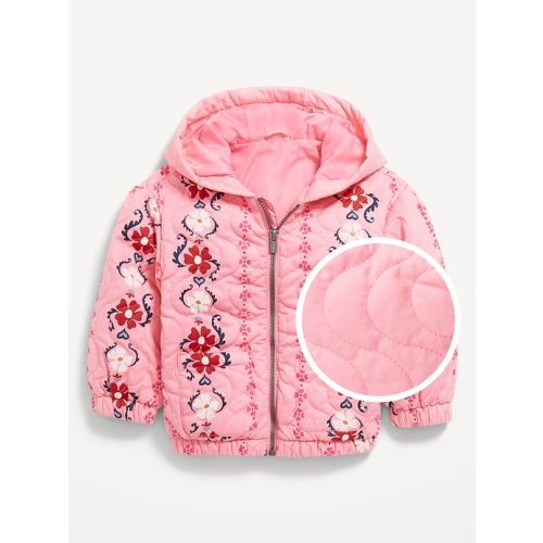 Printed Quilted Pocket Twill Jacket for Toddler Girls