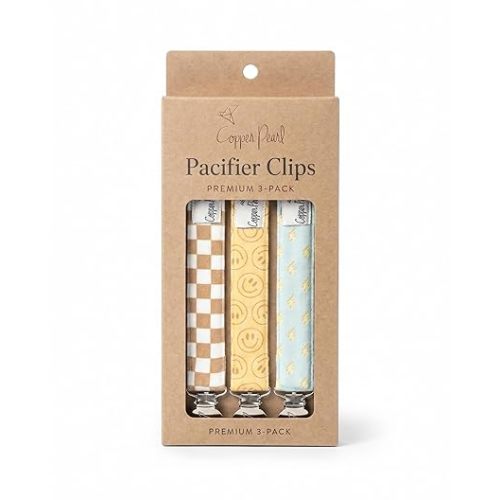 Copper Pearl 3-Pack Pacifier Holders: Premium Knit Binky Clips for Baby Girls and Boys - Stylish Stainless Steel Design for Secure No-Drop Attachment