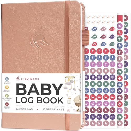 Clever Fox Baby Log Book for Newborns, Daily Feeding Tracker, Rose Gold | Daily breastfeeding, formula schedule chart, sleep tracking notebook, medical, pregnancy, babysitting essentials, doctor apps