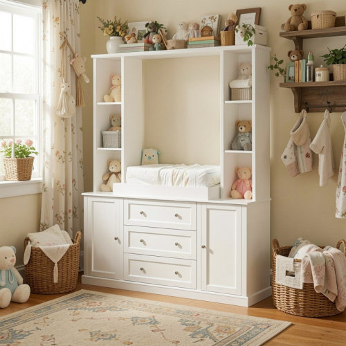 Red Barrel Studio® 78.8" Tall Multifunctional Large Baby Changing Table With 2 Cabinets, 3 Drawers, And 6 Compartments | Wayfair