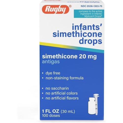 Rugby Dye-Free Infants' Gas Drops - Simethicone 20 mg Liquid Drops for Newborns, Babies, Toddlers, and Kids - Fast Relief from Gas Discomfort - No Artificial Colors or Flavors - 1 Fl. Oz. (1 Pack)