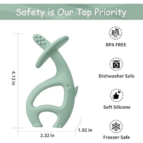 Teething Toys 3 Months Up with Clip Strap, Mombella Elephant Teethers for Babies3 Months+, Soft Silicone Infant Chew Toy, Baby Teething Relief, Ideal Newborn Gifts, Green