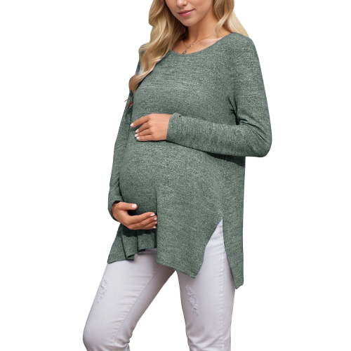 Maternity Clothes Long Sleeve Side Split Maternity Shirts Tops for Women