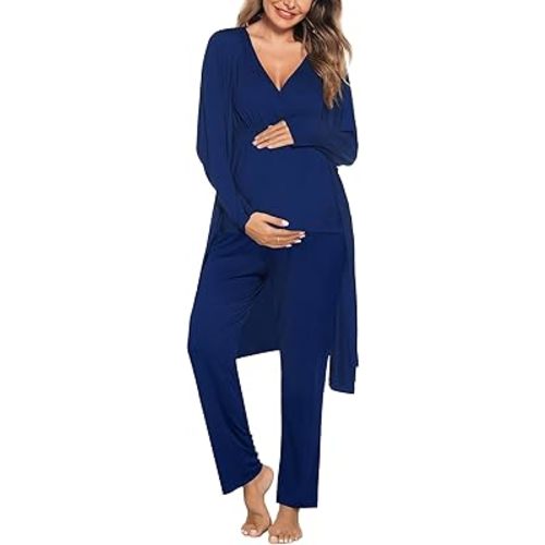 SWOMOG Maternity Nursing Robe Set 3 Piece Postpartum Breastfeeding Pajamas 3 in 1 Hospital Labor Delivery Pregnancy Pjs