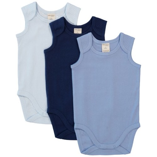 Medium Blue Baby 3 Pack Sleeveless Organic Cotton Bodysuit | Best&Less™ Online