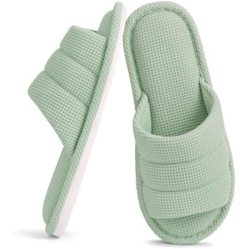 Shevalues Summer House Slippers for Women Men Breathable Waffle Indoor Slippers Slip-on Open Toe Home Shoes