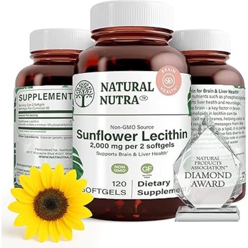 Natural Nutra Sunflower Lecithin 2000 mg Supplement, Supports Breastfeeding Moms with Plugged Milk Duct Relief, Liver & Brain Health Booster, Soy Free, Non-GMO, Gluten-Free, 120 Softgel