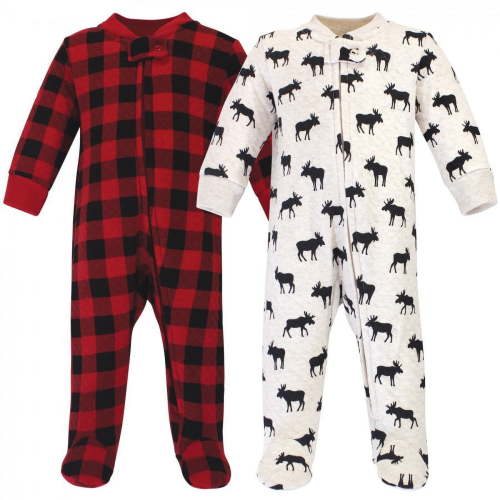 Hudson Baby Infant Boy Premium Quilted Zipper Sleep and Play 2pk, Moose, 0-3 Months