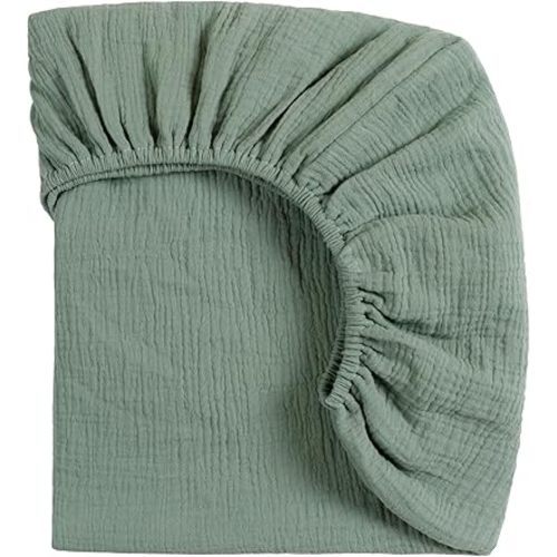 Meracorallo Muslin Mini Crib Sheet, Pack n Play Fitted Sheet, Soft and Breathable Pack and Play Playard Mattress Sheet for Baby Boys and Girls (Roman Green)