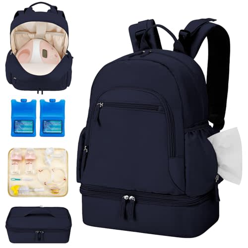 Breast Pump Backpack Fit for Spectra S1 and S2 with Removable Cooler Compartment, Pumping Bag for Pump Accessories, Breast Pump Bag for Work, Travel and Family Use Blue