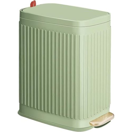 Slim Trash Can for Bathroom with Air Freshener Soft Close Lid, 6 Liter/ 1.6 Gallon Stainless Steel Garbage Can with Removable Inner Bucket,Step Pedal, Small Wastebasket for Bedroom, Kitchen (GREEN)